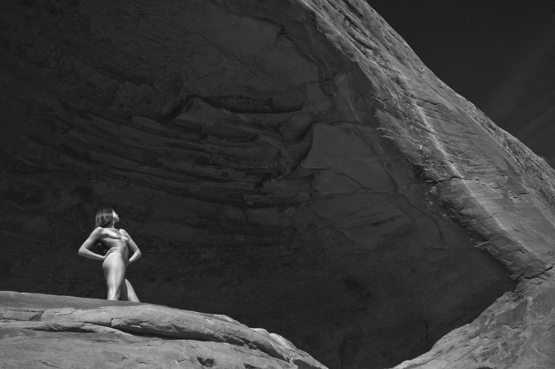 woman rock wall